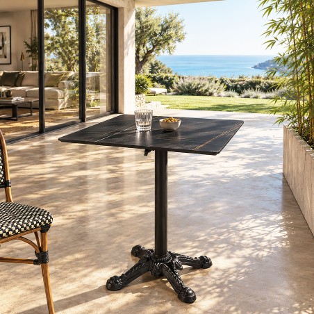 ICARE - Set Nr. 1: Bistrotisch 70x70cm klappbar aus Keramik schwarz marmoriert