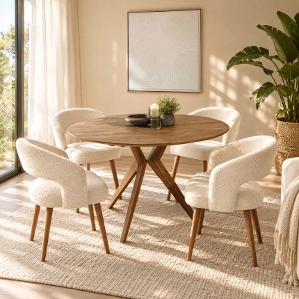 SIXTINE - Round dining table made from recycled teak, diameter 130cm