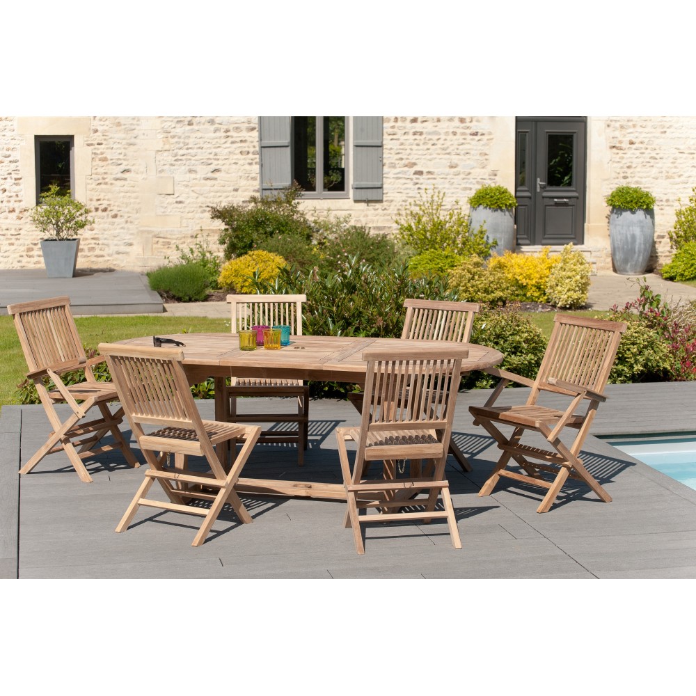 SECONDE MAIN - Table de jardin ovale extensible en Teck brut 180/240*100 cm