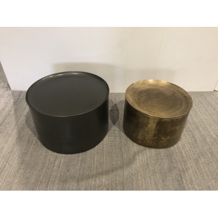 JOHAN - Set of 2 Round Side Tables in Anthracite Grey and Gold Metal