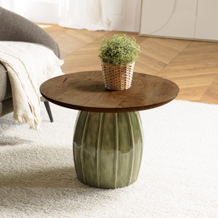Couchtisch 60x60 cm aus Mangoholz und grüner Emaille | Macabane Möbel