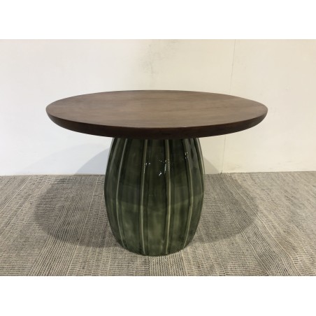 Couchtisch 60x60 cm aus Mangoholz und grüner Emaille | Macabane Möbel