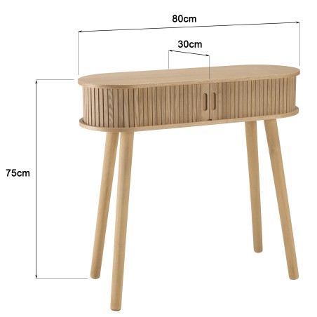 Oval console table 80x30cm in natural-coloured wood | Macabane