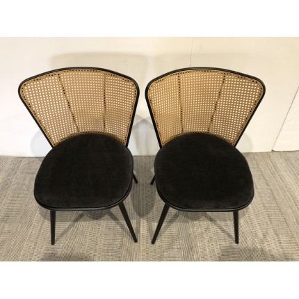 Seconde main - Lot de 2 chaises  - Assise tissu noir - Effet cannage