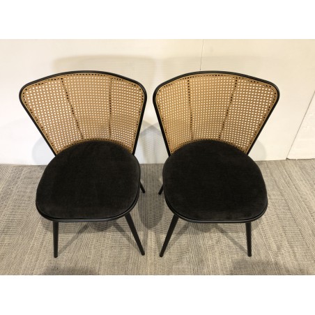 Seconde main - Lot de 2 chaises  - Assise tissu noir - Effet cannage