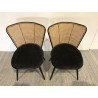 LEA Set of 2 Chairs - Black Fabric Seat & Cane-Effect Backrest