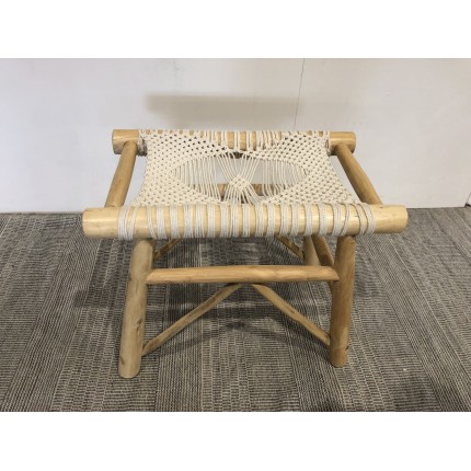 WILL Teak Branch Stool with White Macramé Seat