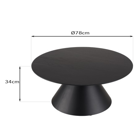 DALY Black Round Coffee Table 78x78cm - Tapered Metal Legs