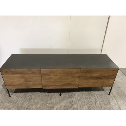 MAXENCE TV Stand with 2 Doors and 1 Drawer - Recycled Teak Wood and Anthracite Grey Metal Legs