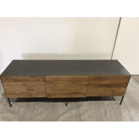 MAXENCE TV Stand with 2 Doors and 1 Drawer - Recycled Teak Wood and Anthracite Grey Metal Legs