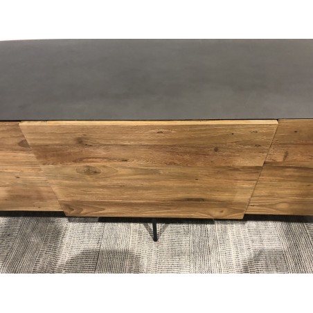 MAXENCE TV Stand with 2 Doors and 1 Drawer - Recycled Teak Wood and Anthracite Grey Metal Legs