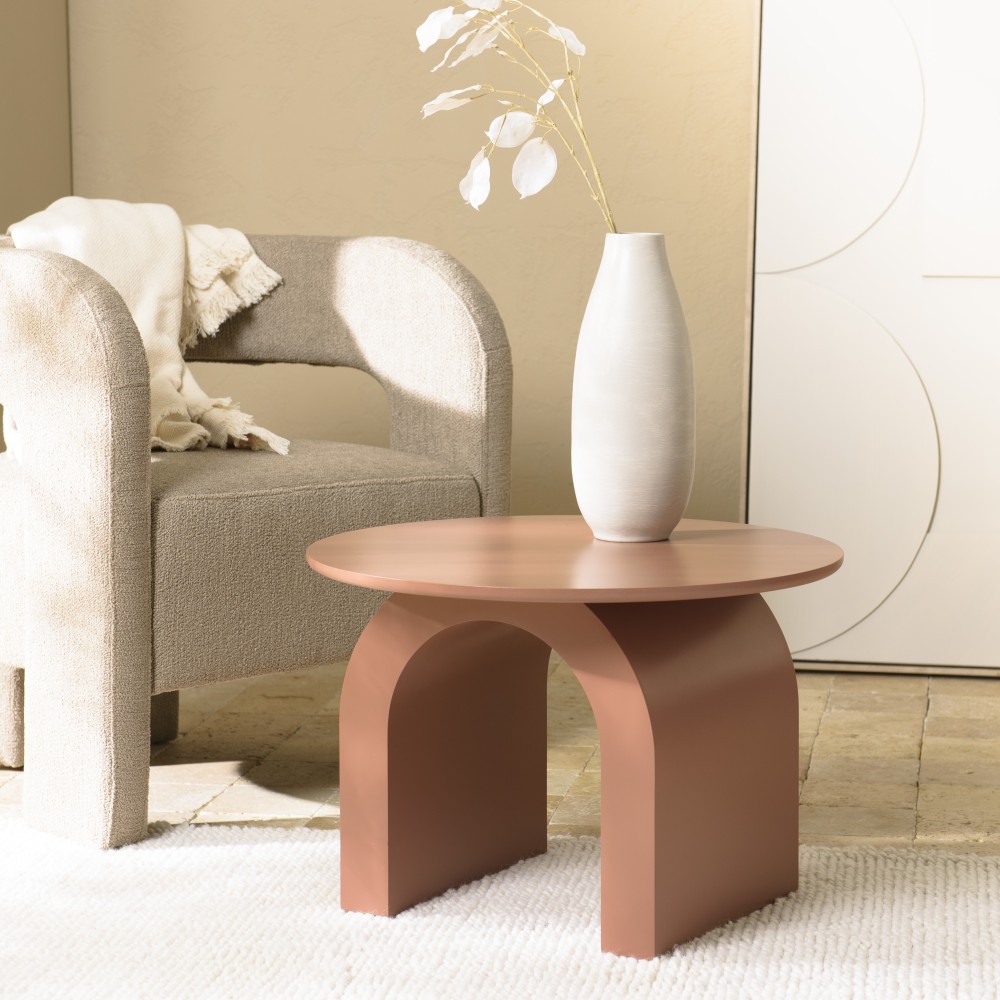 Table basse ronde en bois laqué terracotta D60cm | Meubles Macabane