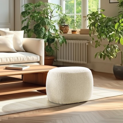 Pouf forme design n°2 en tissu petite bouclette beige  | Collection Leopold