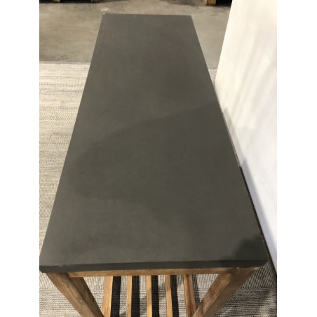 SECONDE MAIN - Console rect. double plateau effet béton foncé et bois acacia