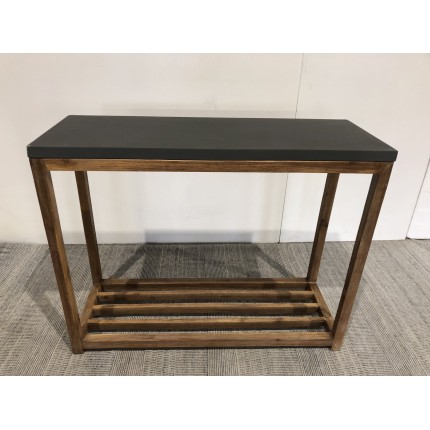 SECONDE MAIN - Console rect. double plateau effet béton foncé et bois acacia