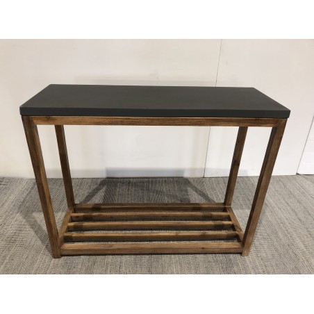 SECONDE MAIN - Console rect. double plateau effet béton foncé et bois acacia