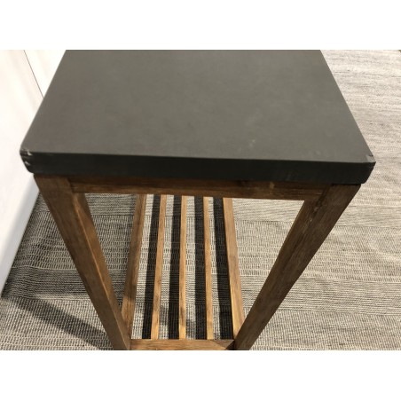 SECONDE MAIN - Console rect. double plateau effet béton foncé et bois acacia