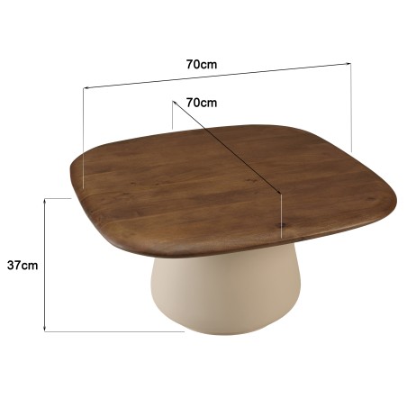 Table basse 70x70cm en manguier pied métal ivoire | Seconde Main