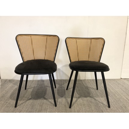 Seconde main - Lot de 2 chaises  - Assise tissu noir - Effet cannage
