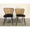 LEA Set of 2 Chairs - Black Fabric Seat & Cane-Effect Backrest