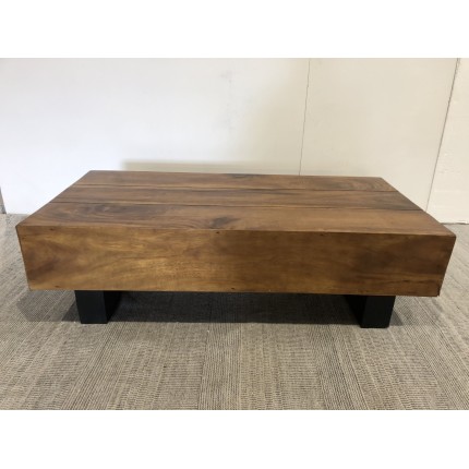 Table basse poutres 120x60cm bois Suar pieds noirs | Seconde Main