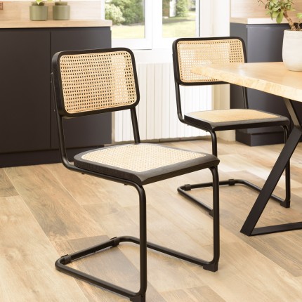 Lot 2 chaises bois noir/rotin naturel métal Seconde main