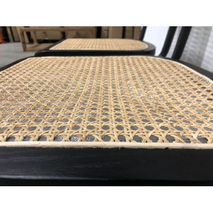 2er-Set Stühle schwarzes Holz/Naturrattan Metall