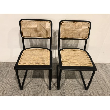 2er-Set Stühle schwarzes Holz/Naturrattan Metall