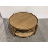 Table basse en bois 80.5cm avec tablette en rotin | Seconde Main