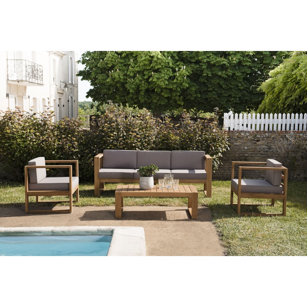Tuinset van teakhout KIM - 1 bank 3-zits, 2 fauteuils, 1 salontafel