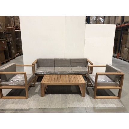 Gartengarnitur aus Teakholz KIM - 1 Sofa 3-Sitzer, 2 Sessel, 1 Couchtisch