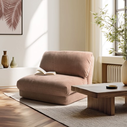 Multi-position single armchair in old pink fabric ANGELE