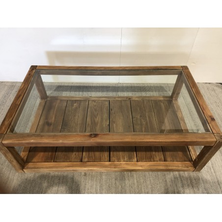 SANDY Brown Coffee Table - Glass Top & Recycled Pine | Dimensions