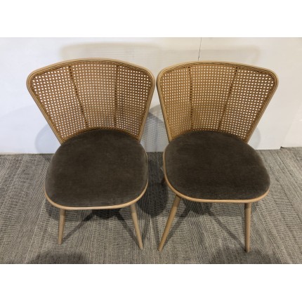 LEA Set of 2 Chairs with Taupe Fabric Seat and Wide Cane-Effect Backrest