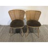 SECONDE MAIN - Lot de 2 chaises assise tissu taupe dossier effet cannage