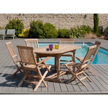 Ovaler ausziehbarer Gartentisch aus unbehandeltem Teakholz - 150/200*90 cm