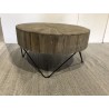 SECONDE MAIN - Table basse ronde 90x90cm bois Teck naturel pieds épingles scandi métal noir