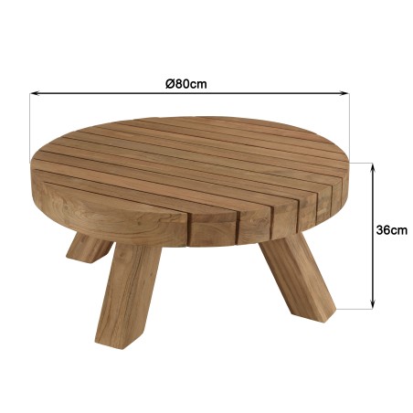 KALLY Round Garden Coffee Table 80x80m Recycled Teak Natural Color