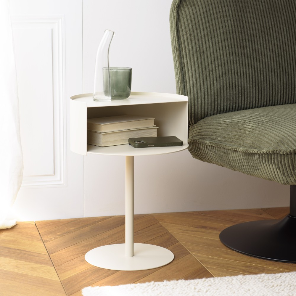 Table d'appoint ronde en acier beige D35cm | Collection Agathe