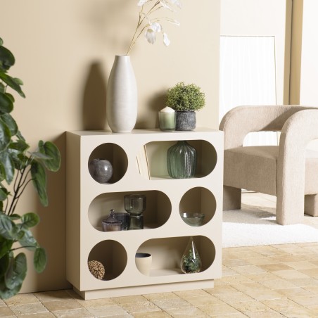 Sideboard 70x23cm 6 compartments in beige painted wood | Macabane Furniture