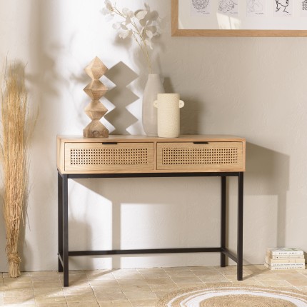 Console 2 tiroirs cannage naturel - SECONDE MAIN