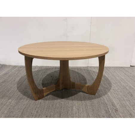 Round coffee table D80 with decorative finish and natural oak openwork base - Second Hand