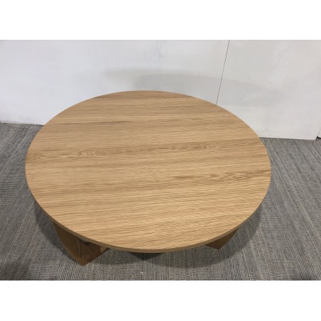 Round coffee table D80 with decorative finish and natural oak openwork base - Second Hand