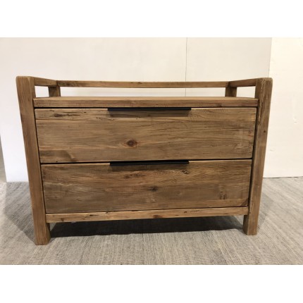 SANDY - Brown Chest of Drawers with 2 Drawers, Recycled Pine Wood