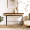 Rounded console table in natural colour with 2 drawers and black metal legs - ETHAN
