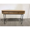 Rounded console table in natural colour with 2 drawers and black metal legs - ETHAN