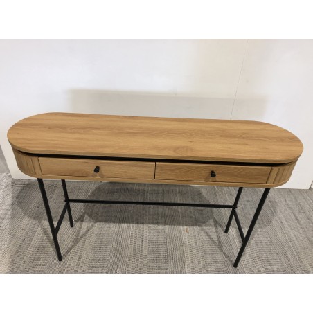 Console arrondie couleur naturelle 2 tiroirs pieds métal noir - Seconde Main