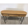 Console arrondie couleur naturelle 2 tiroirs pieds métal noir - Seconde Main