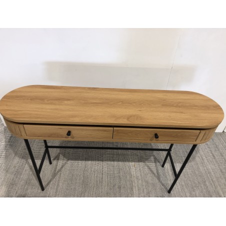 Rounded console table in natural colour with 2 drawers and black metal legs - ETHAN