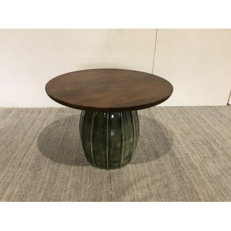 Table basse 60x60 cm en manguier et émail vert | Seconde Main